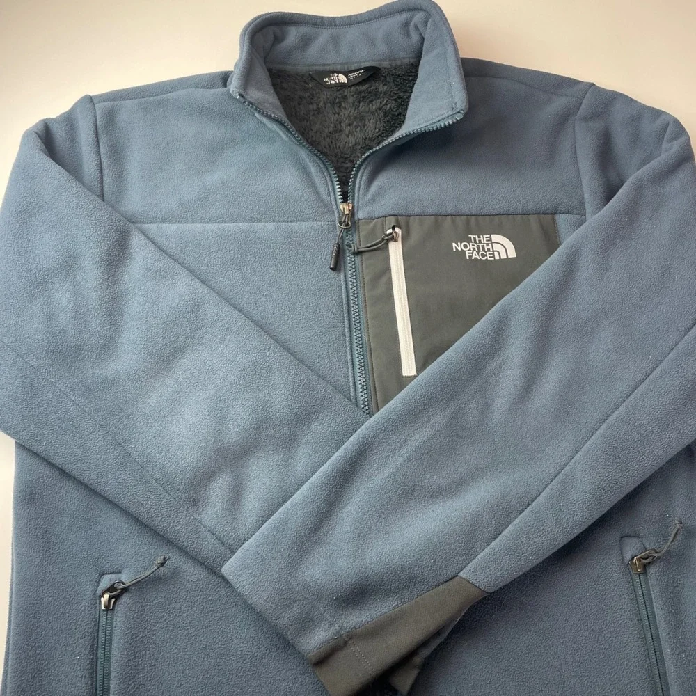 The North Face Mens Full Zip Sherpa Lined Fleece Jacket Blue Gray Large CUA6